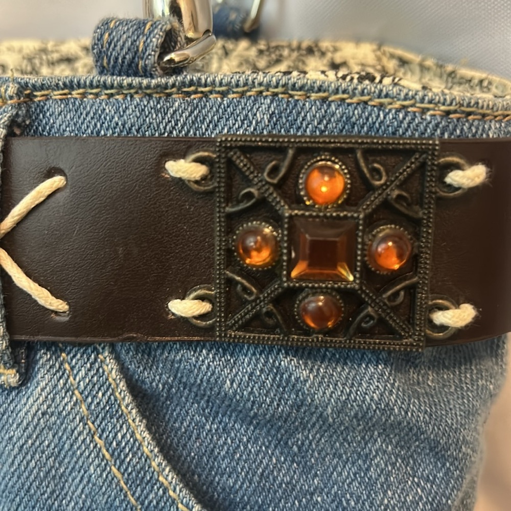 Denim and Brown Beaded Women's Bag - Picture 4 of 8